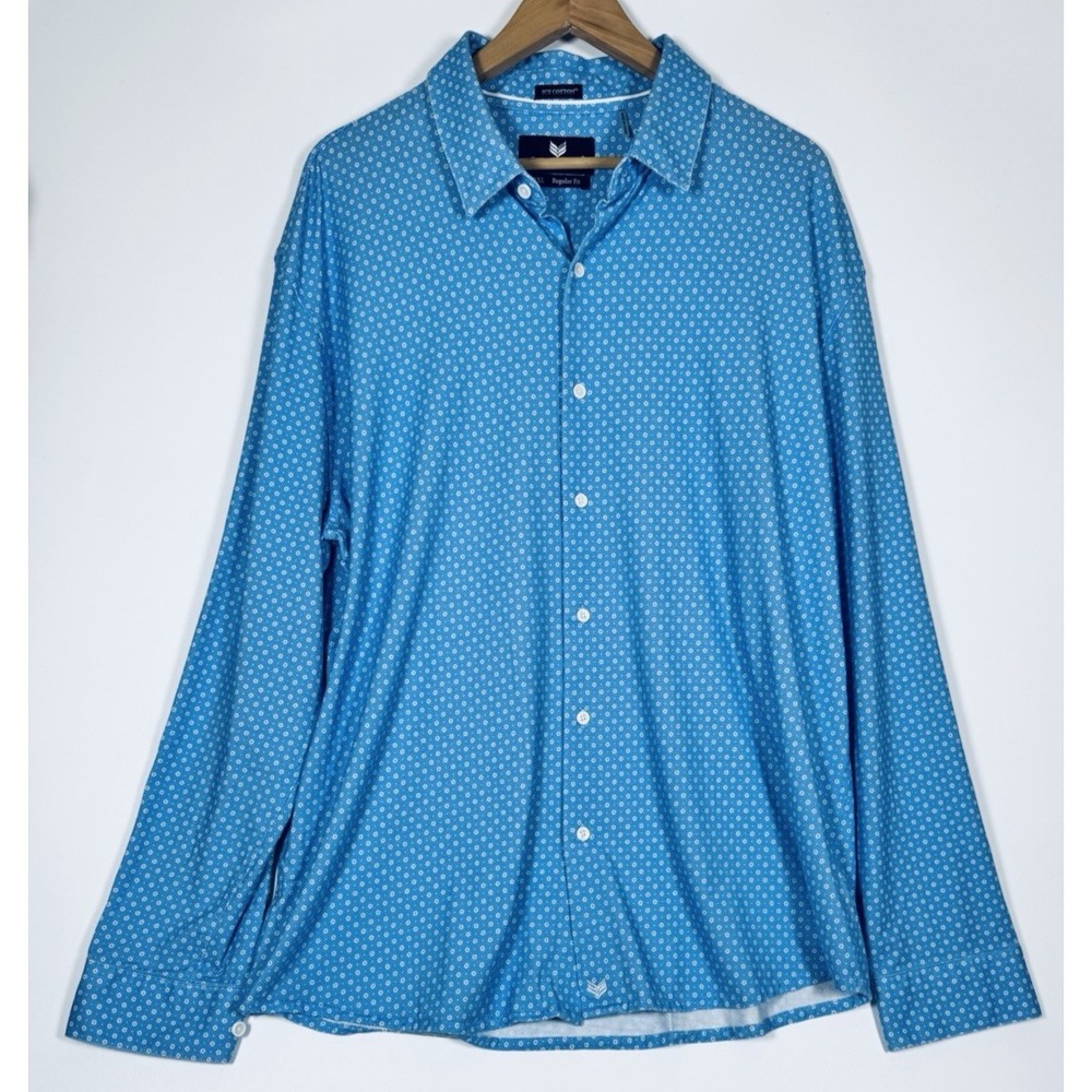 Buttercloth Icy Cotton Shirt Mens 3XL Blue Floral Geometric Stretch Knit